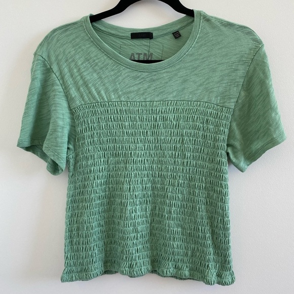 ATM Slub Jersey Smocked Tee In Havana Green Size XL New With Tag - Picture 2 of 8